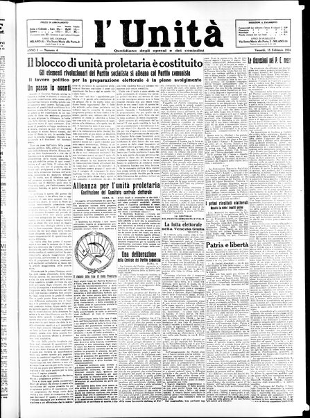 L'Unità : quotidiano degli operai e dei contadini